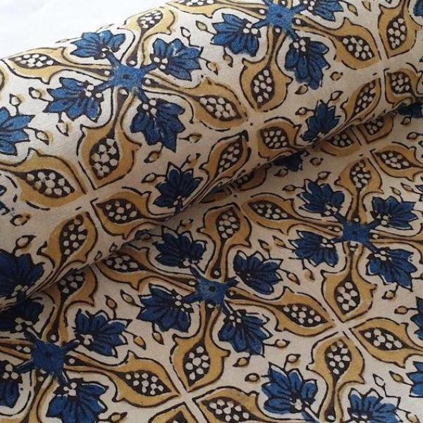 Ajrak Hand Block Print aus Indien – BLUE YELLOW FLORALViskose